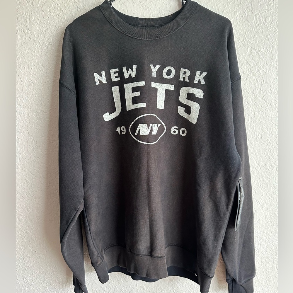 ‘47 BRAND New York Jets Dusted Black Reverse Weave Crew Sweatshirt Men’s Med NWT